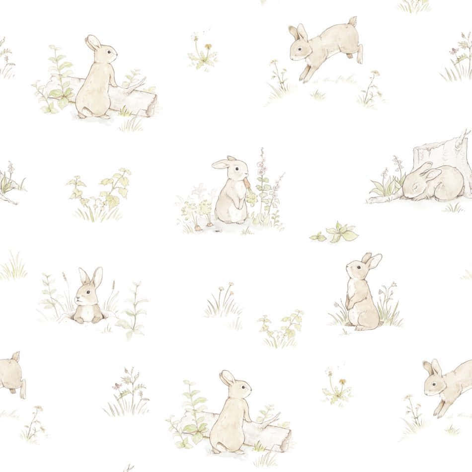 Watercolor Bunny Pattern Wallpaper