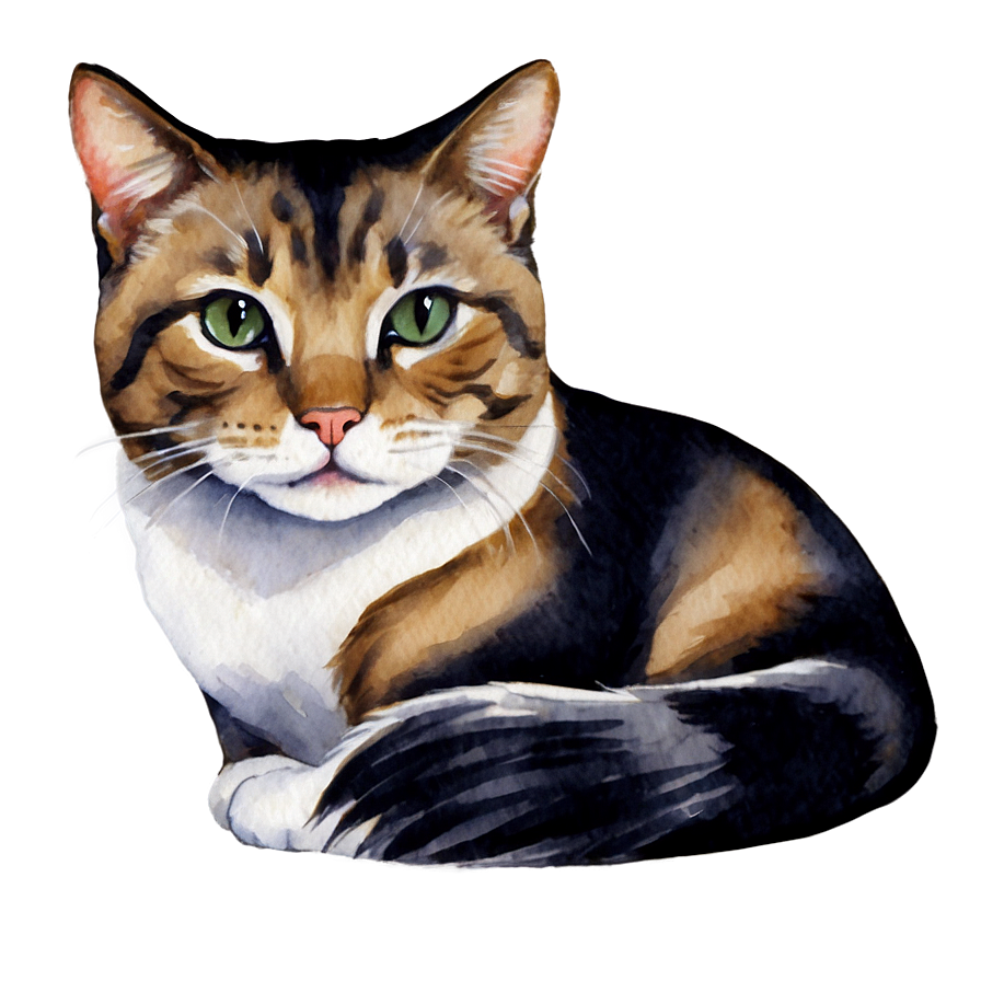 Watercolor Cat Painting Png B PNG