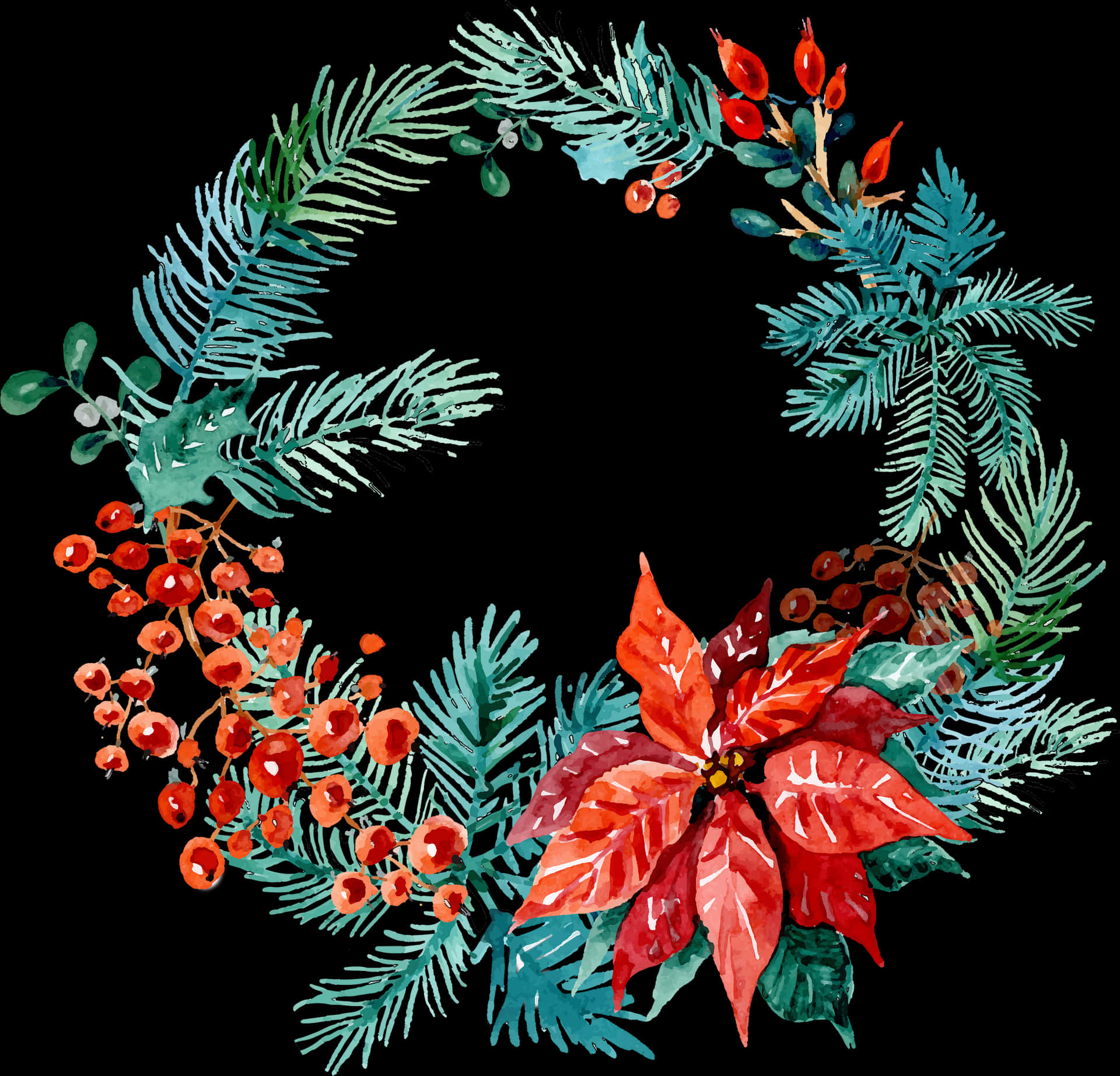 Watercolor Christmas Wreath PNG