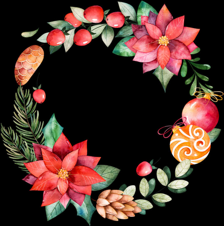 Watercolor Christmas Wreath PNG