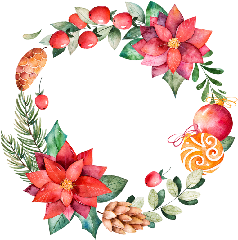 Watercolor_ Christmas_ Wreath_ Element PNG