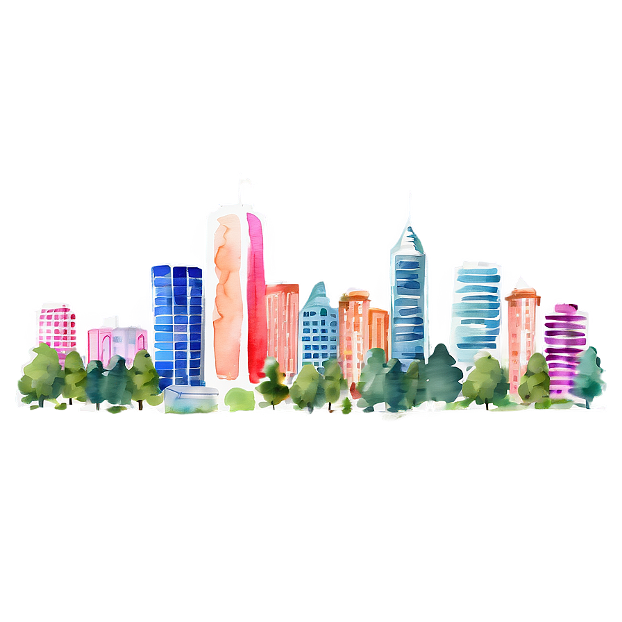 Watercolor Cityscape Illustration Png 20 PNG