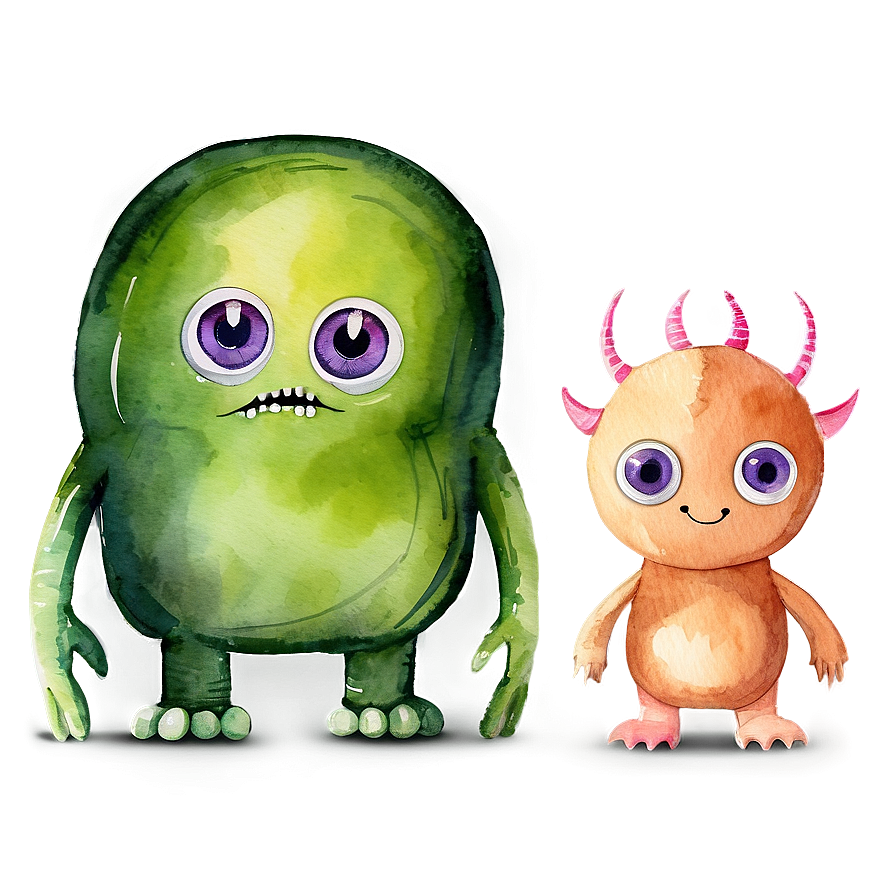 Download Watercolor Cute Monsters Png 05032024 | Wallpapers.com