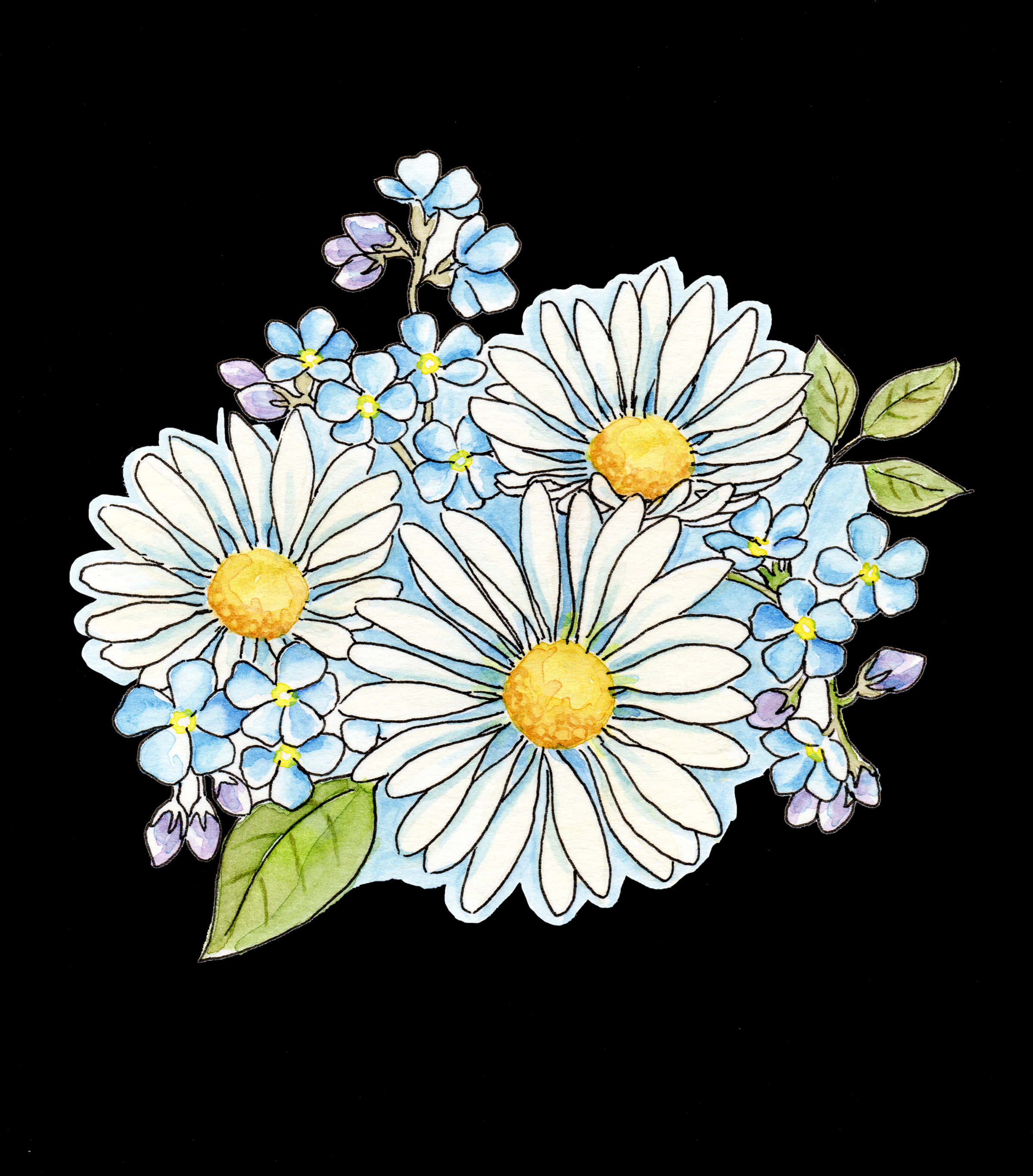 Watercolor Daisiesand Forget Me Nots PNG