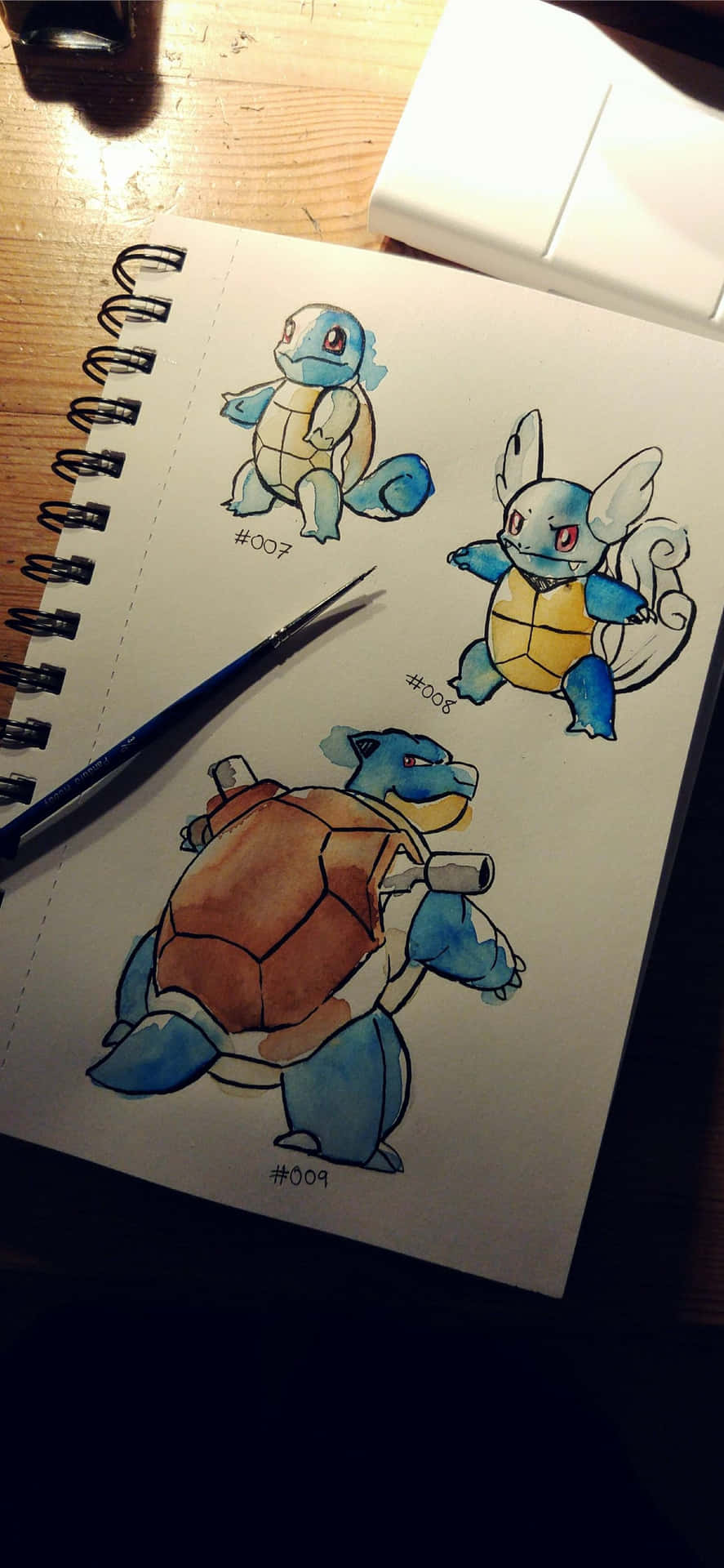Watercolor Drawings Of Squirtle, Wartortle, And Blastoise Wallpaper