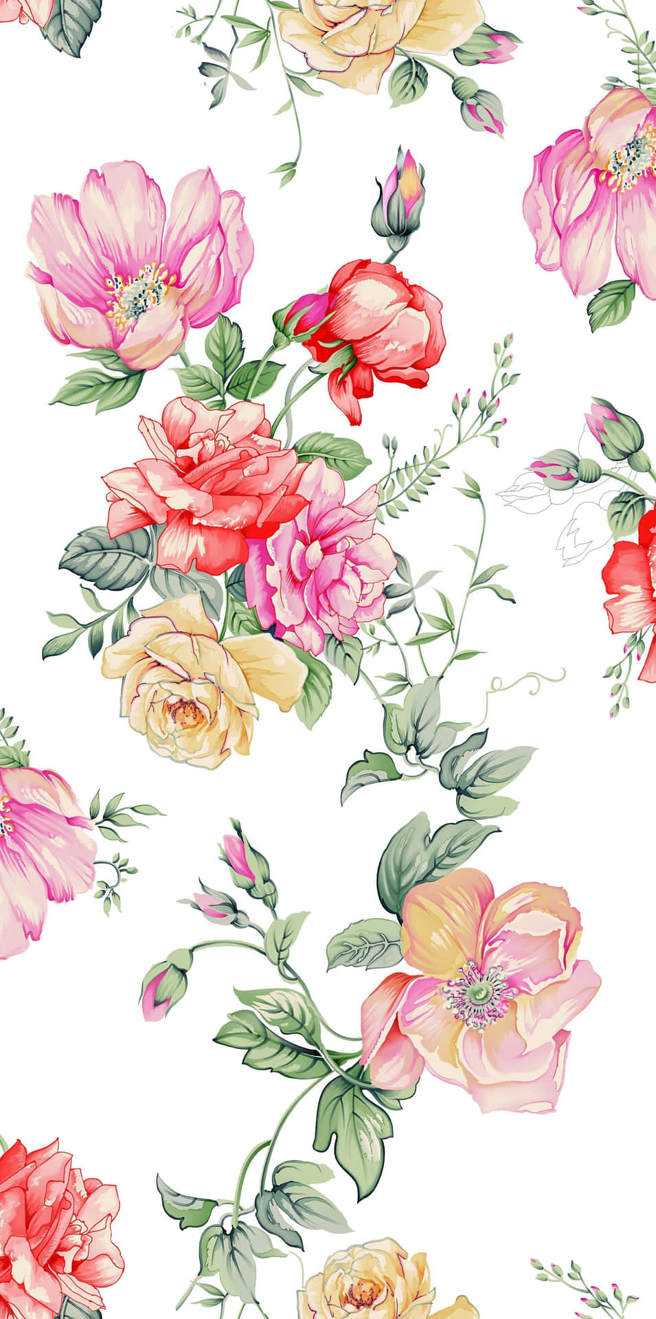 Enblommig Mönster Med Rosa Och Gula Blommor Wallpaper