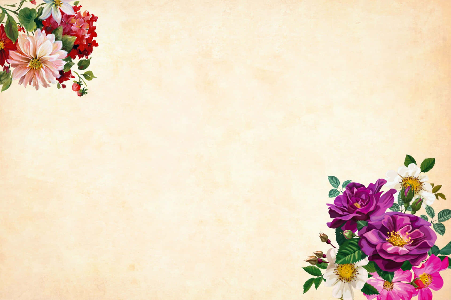 Watercolor Floral Violets And Daisies Wallpaper