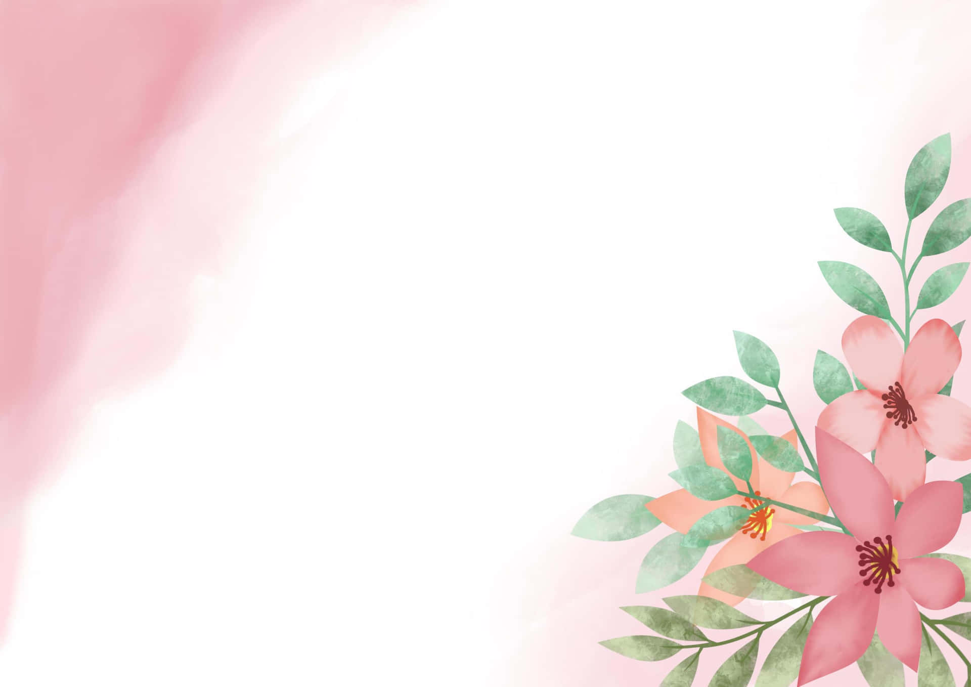 Marcode Borde Floral Acuarela Con Humo Rosa Fondo de pantalla