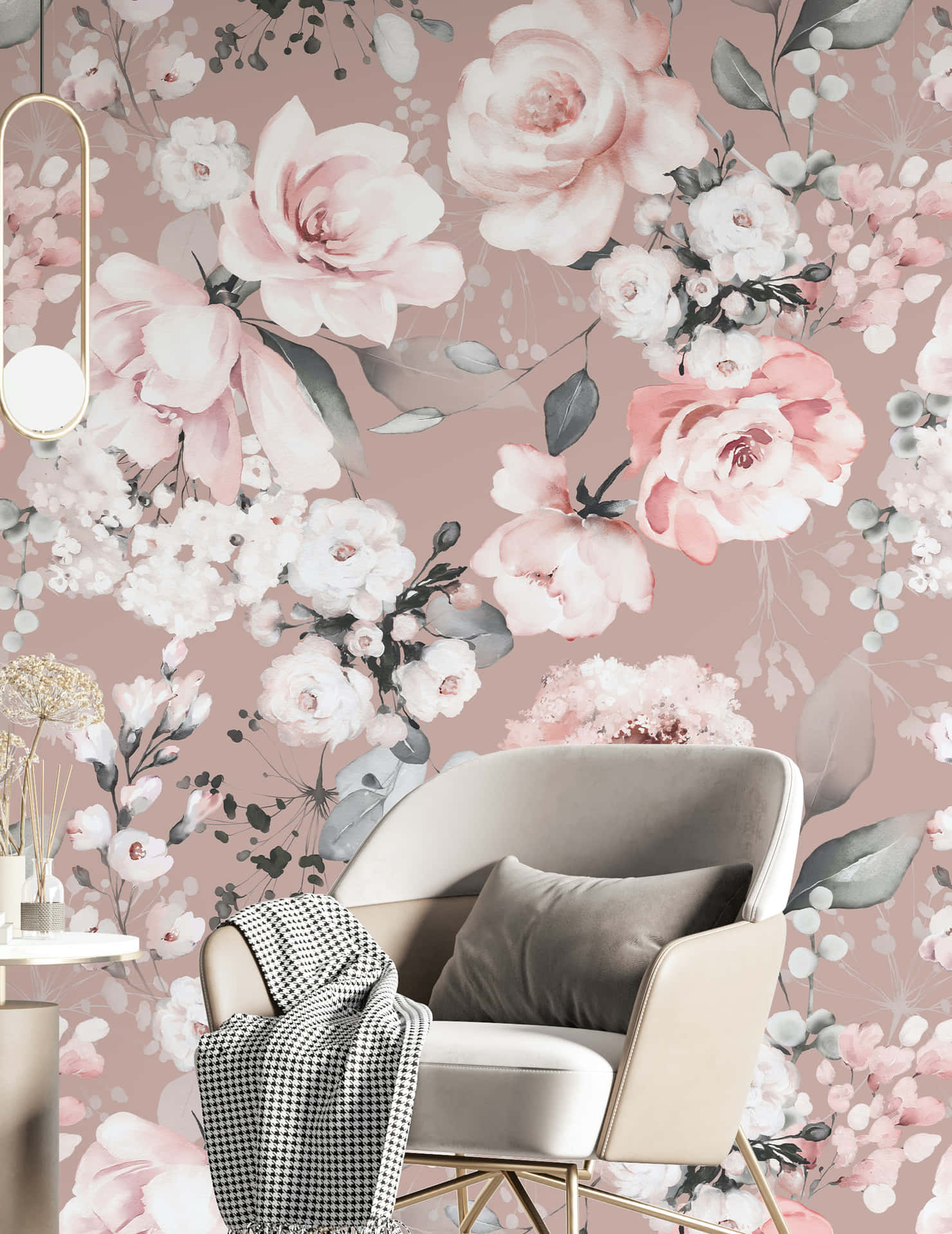 Carnation Watercolor Floral Patterns With Chair Wallpaper