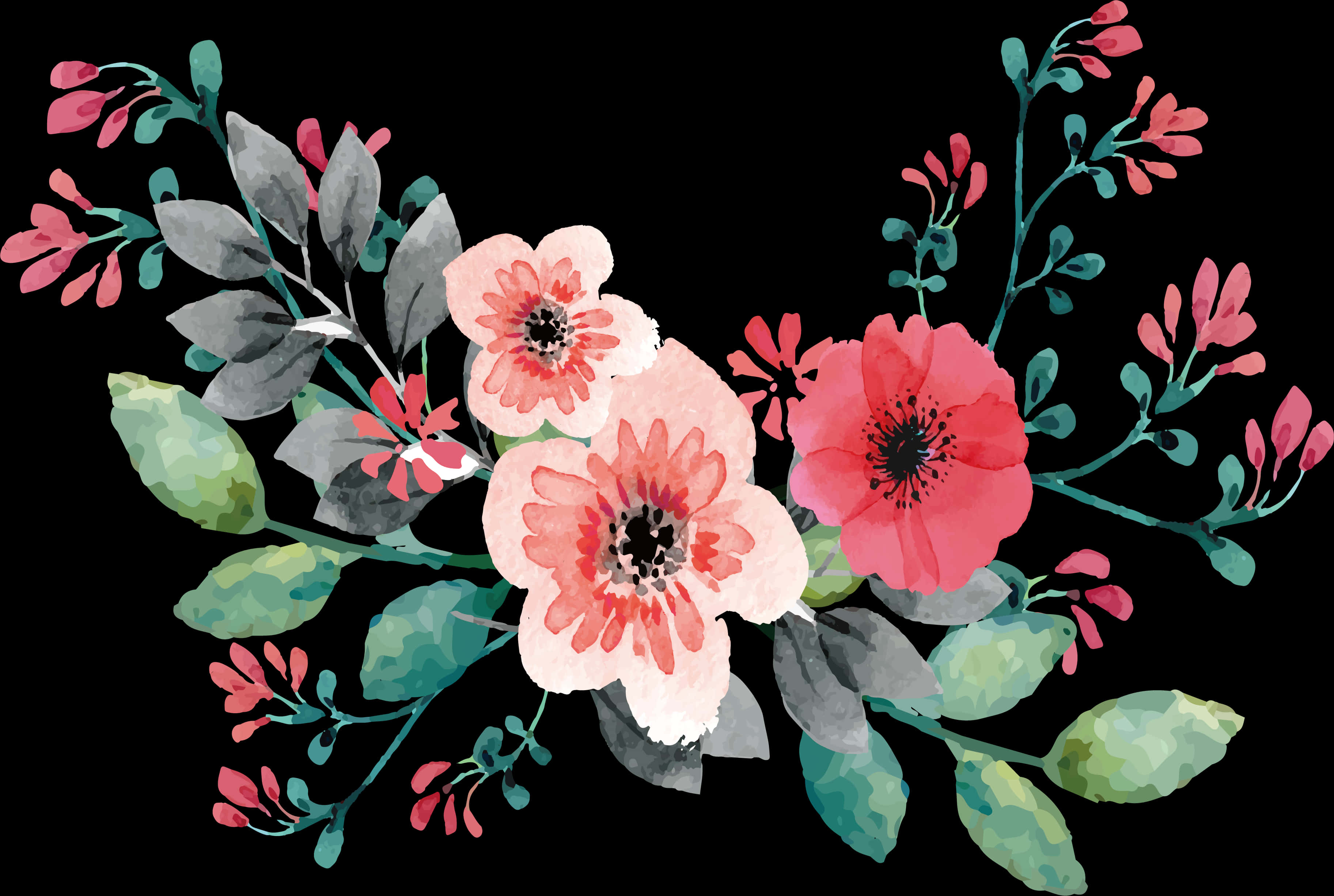 Watercolor Floral Arrangement Clipart PNG