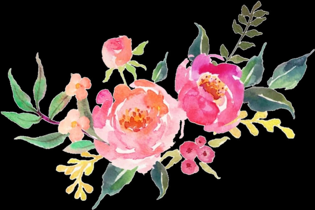 Watercolor Floral Arrangement Pink Roses PNG