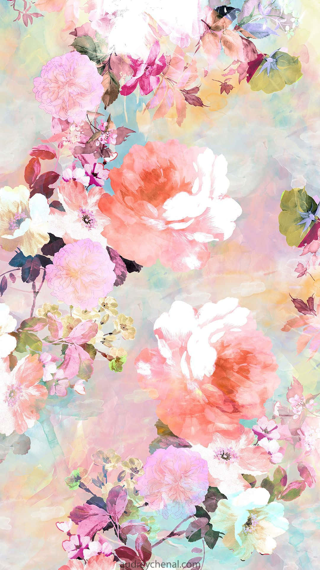 A beautiful landscape of a watercolor floral field. Wallpaper