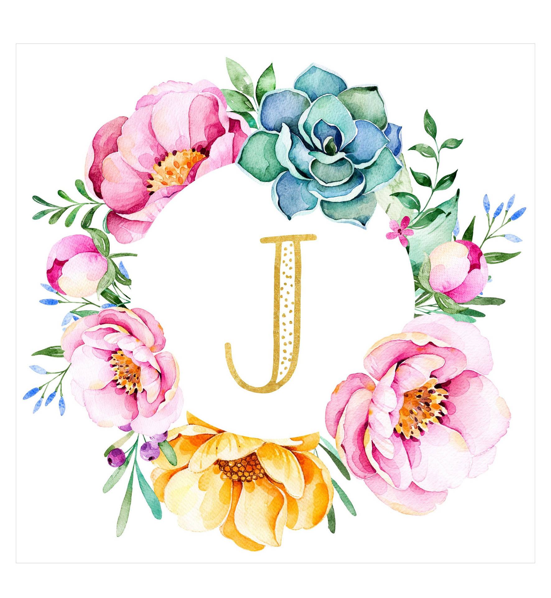 Watercolor Floral Letter J