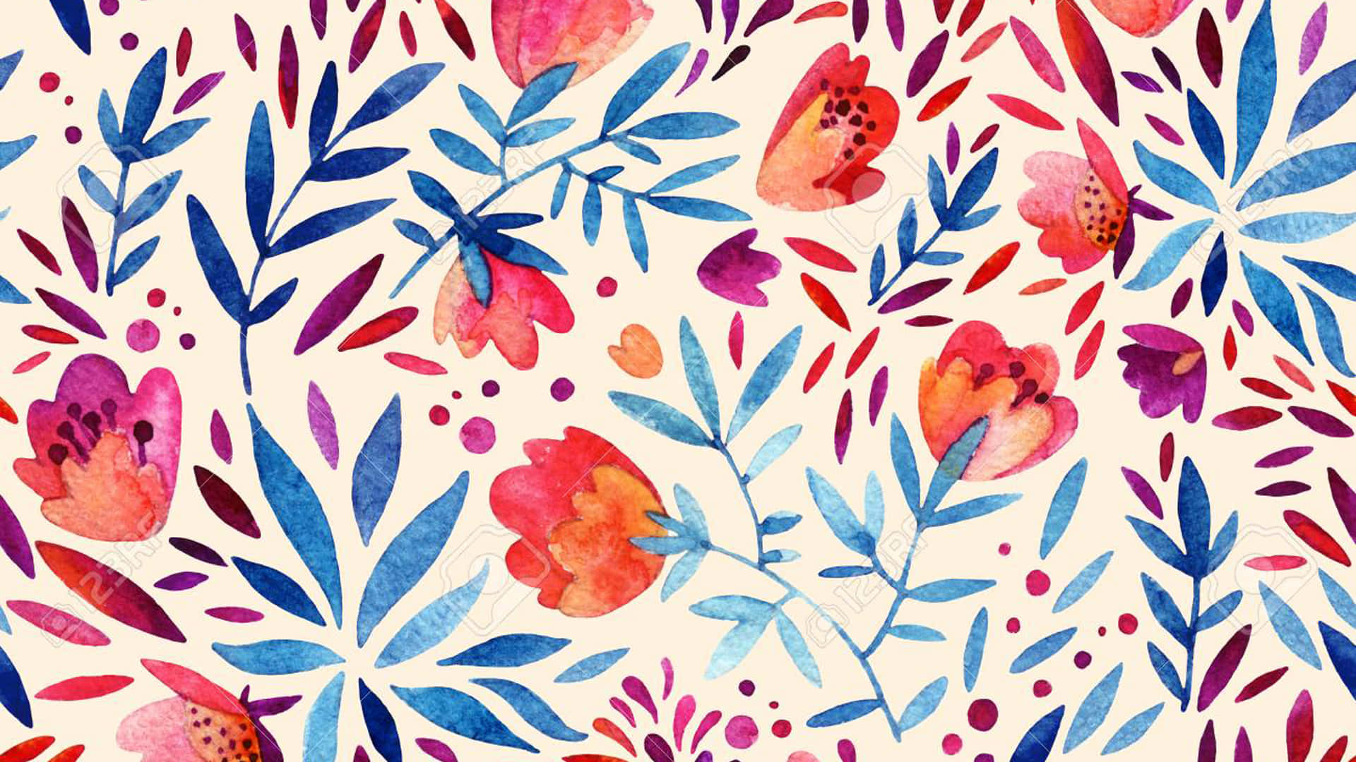 Orange And Purple Watercolor Floral Patterns Wallpaper