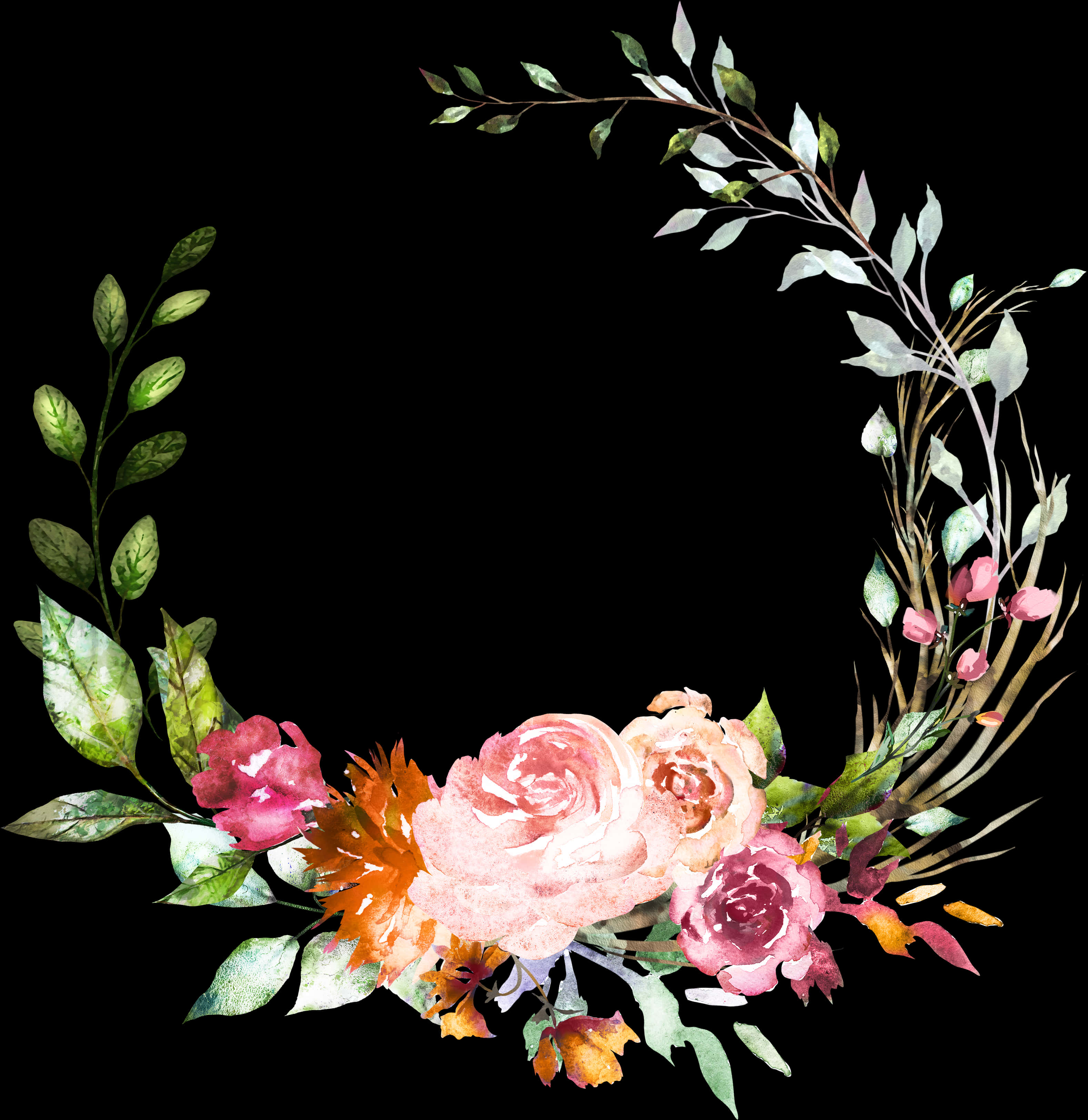 Watercolor_ Floral_ Wreath_ Artwork PNG