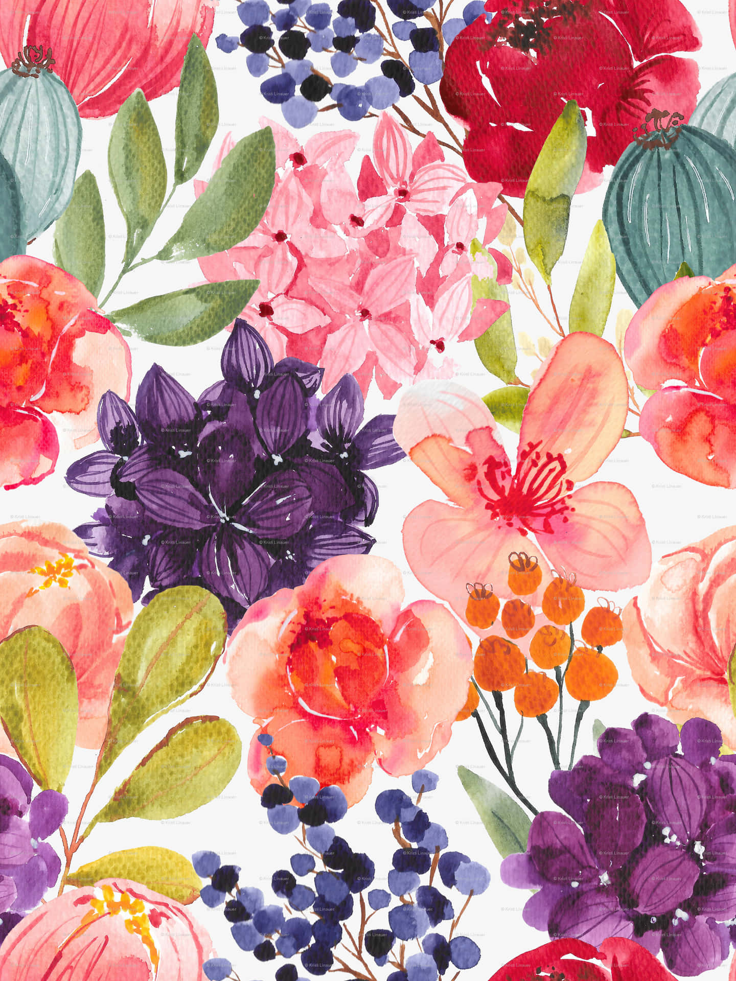 Skapaen Färgstark Och Inbjudande Atmosfär Med Akvarell-blommor Som Bakgrundsbild På Datorn Eller Mobilen. Wallpaper