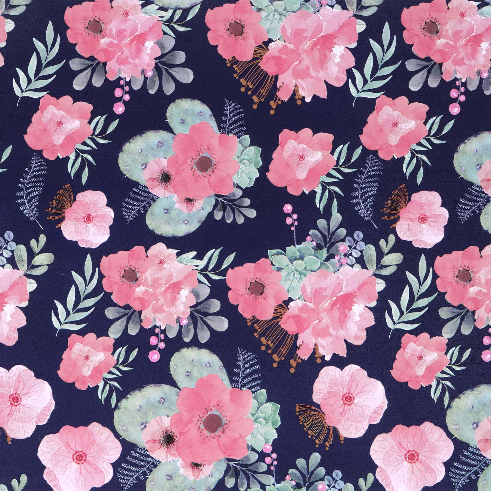 Pink And Blue Watercolor Floral Patterns Wallpaper
