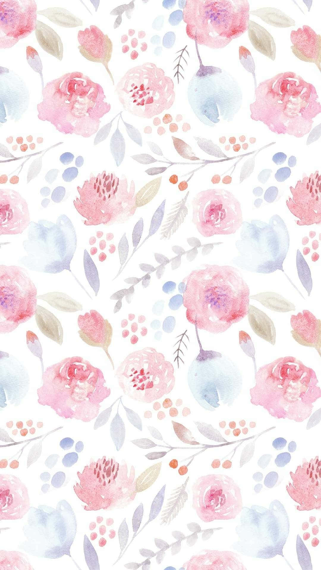 A Watercolor Floral Pattern On White