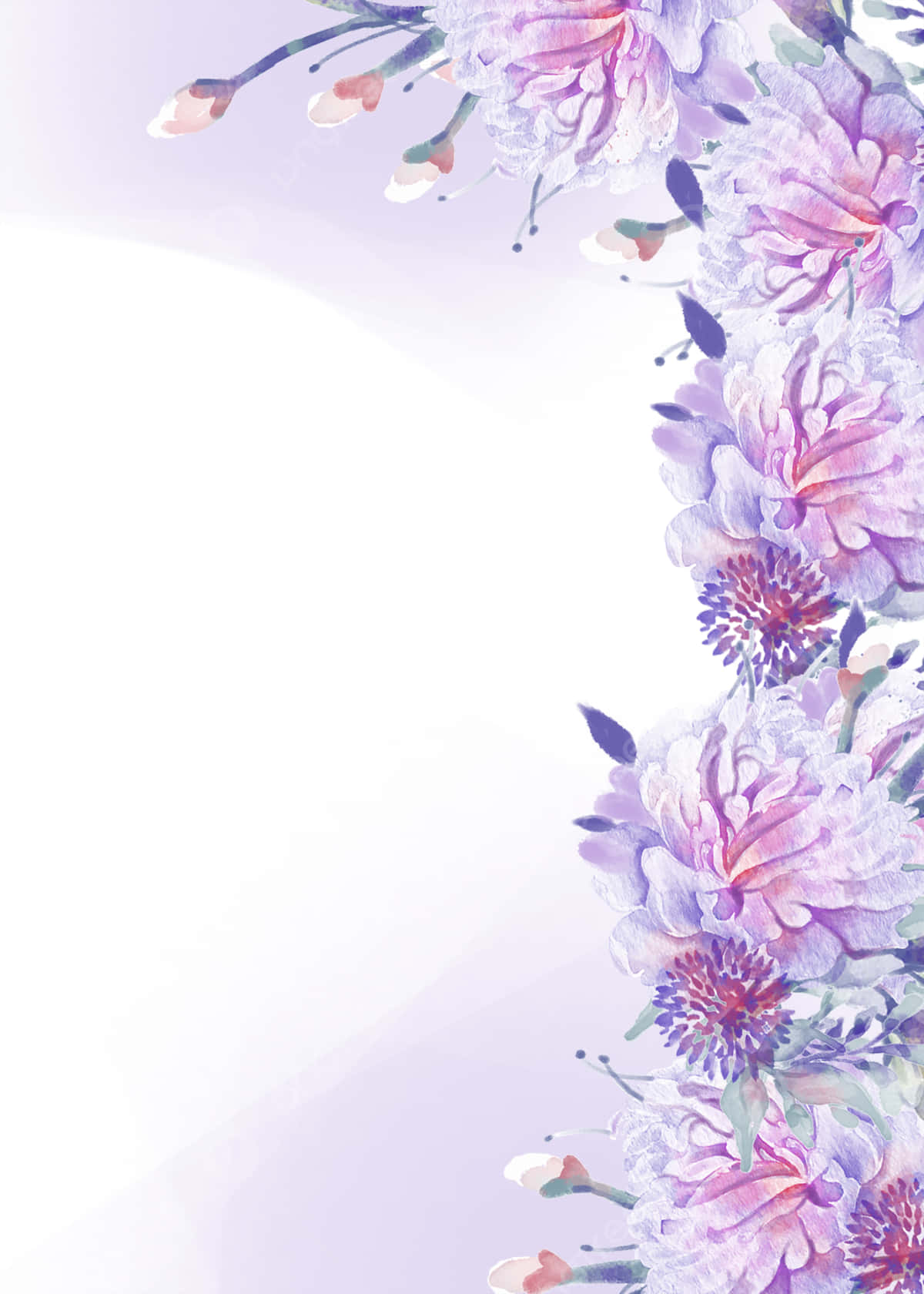 Watercolor Floral Background With Purple Flowers