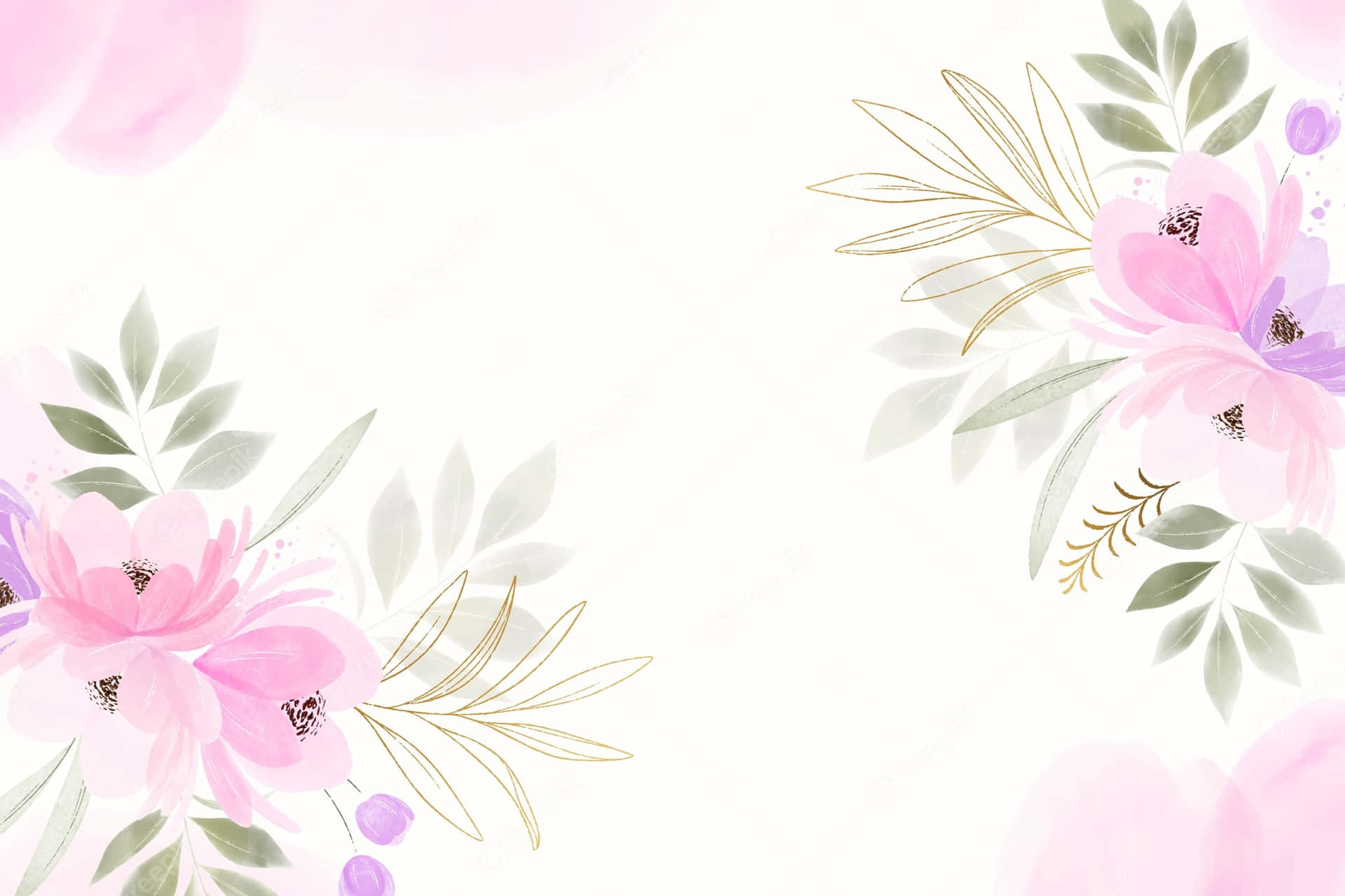 Watercolor Floral Background With Pink Flowers