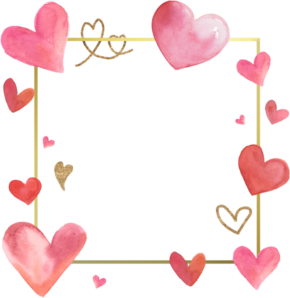 Watercolor Hearts Love Frame PNG