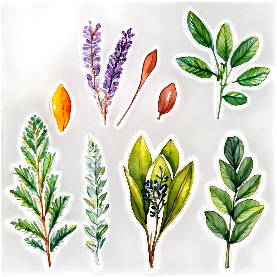 Watercolor Herbal Leaves Png 30 PNG