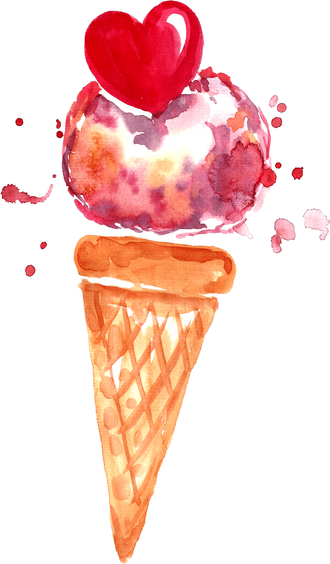 Watercolor Ice Cream Cone With Heart PNG