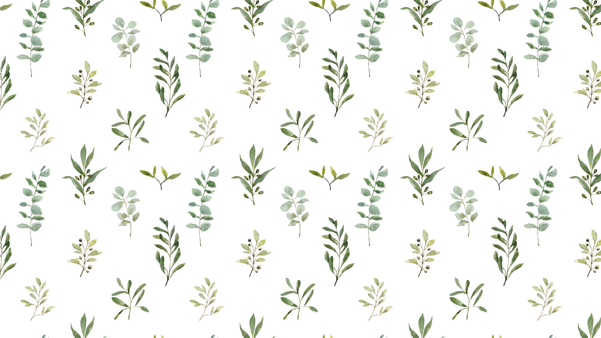 Watercolor Leaves Patterns Green And White Aesthetic Wallpaper