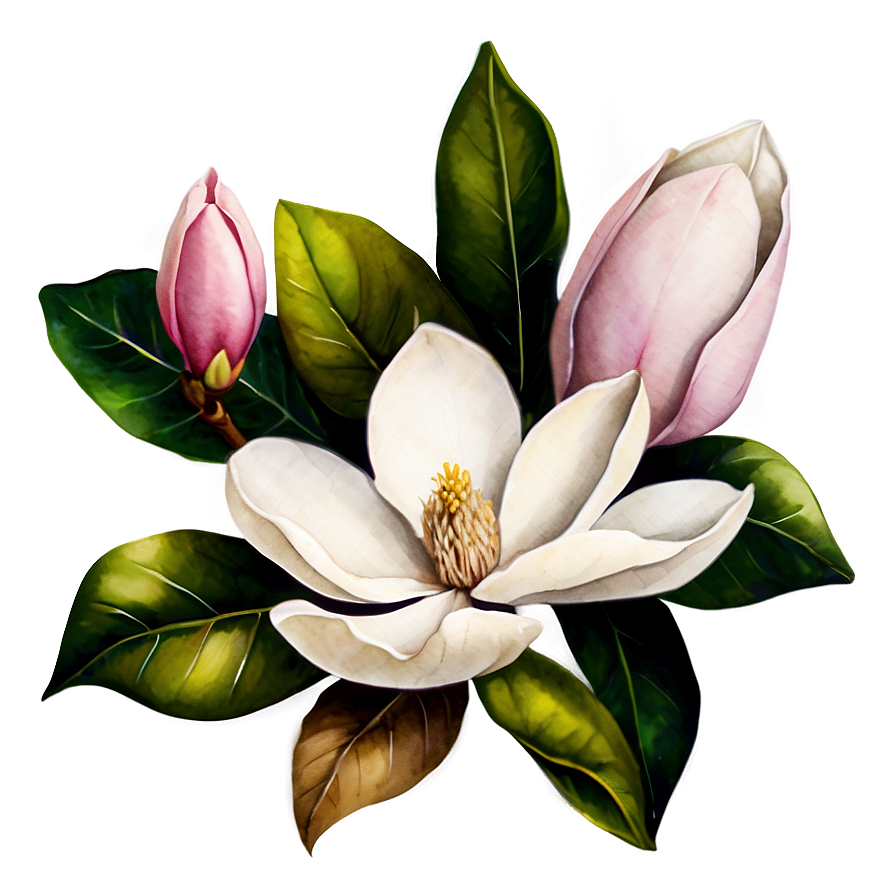 Watercolor Magnolia Flower Png Vjo PNG