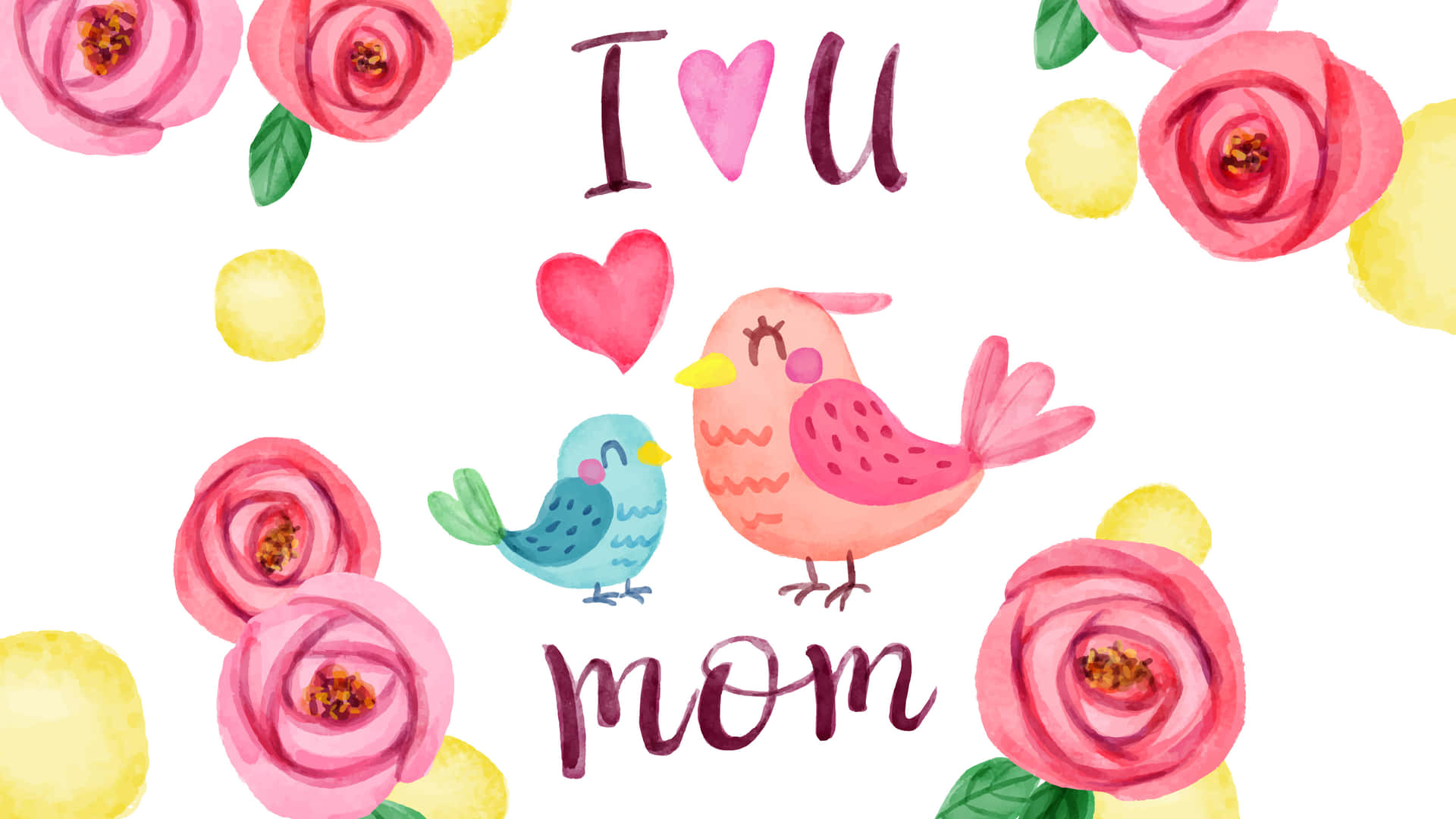 Watercolor Mother Love Birds Illustration Wallpaper