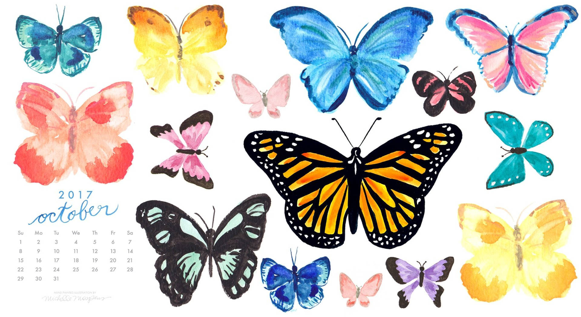 Watercolor October Butterflies Wallpaper