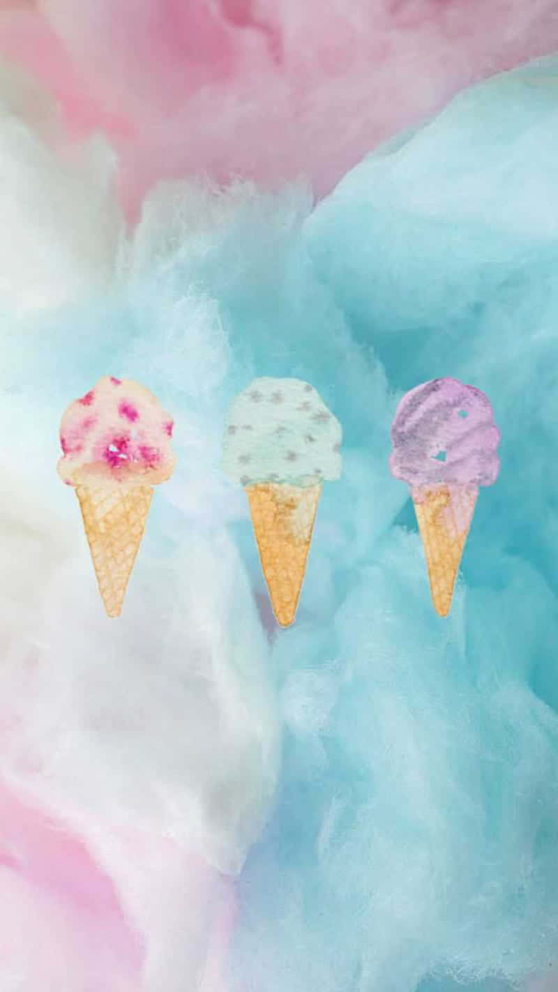 Watercolor Of Three Cute Ice Creams Wallpaper