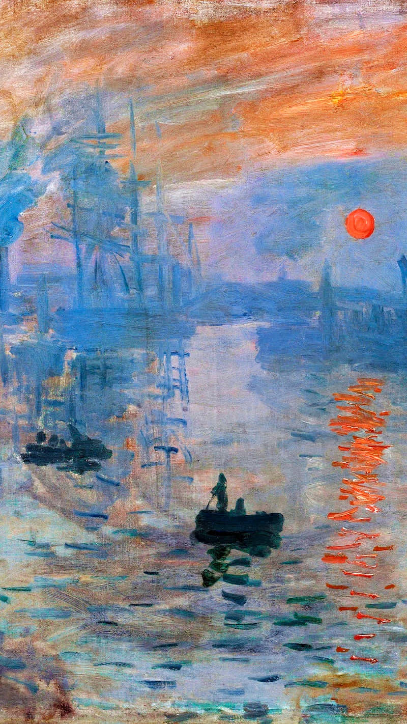 Et maleri af et solnedgang over vandet. Wallpaper