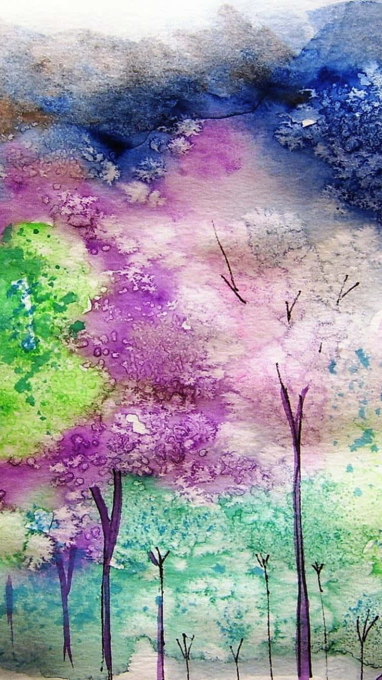 Udtryk din kreativitet med dette farverige vandfarve maleri iPhone tapet. Wallpaper