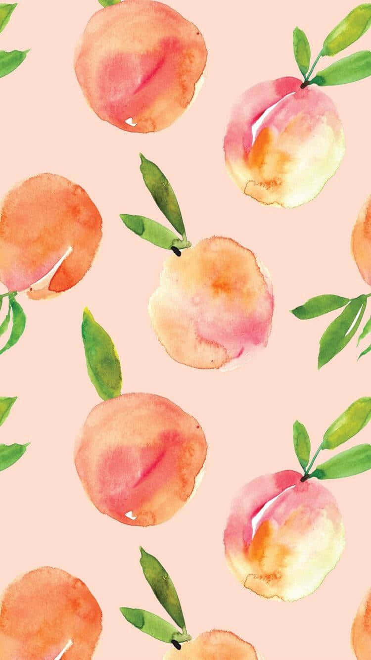 Watercolor Peaches Pattern Pink Background Wallpaper