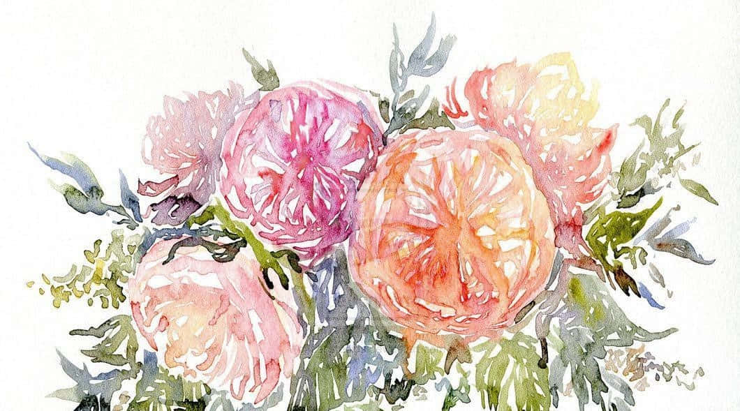 Pinturaem Aquarela De Flores Cor-de-rosa E Laranja