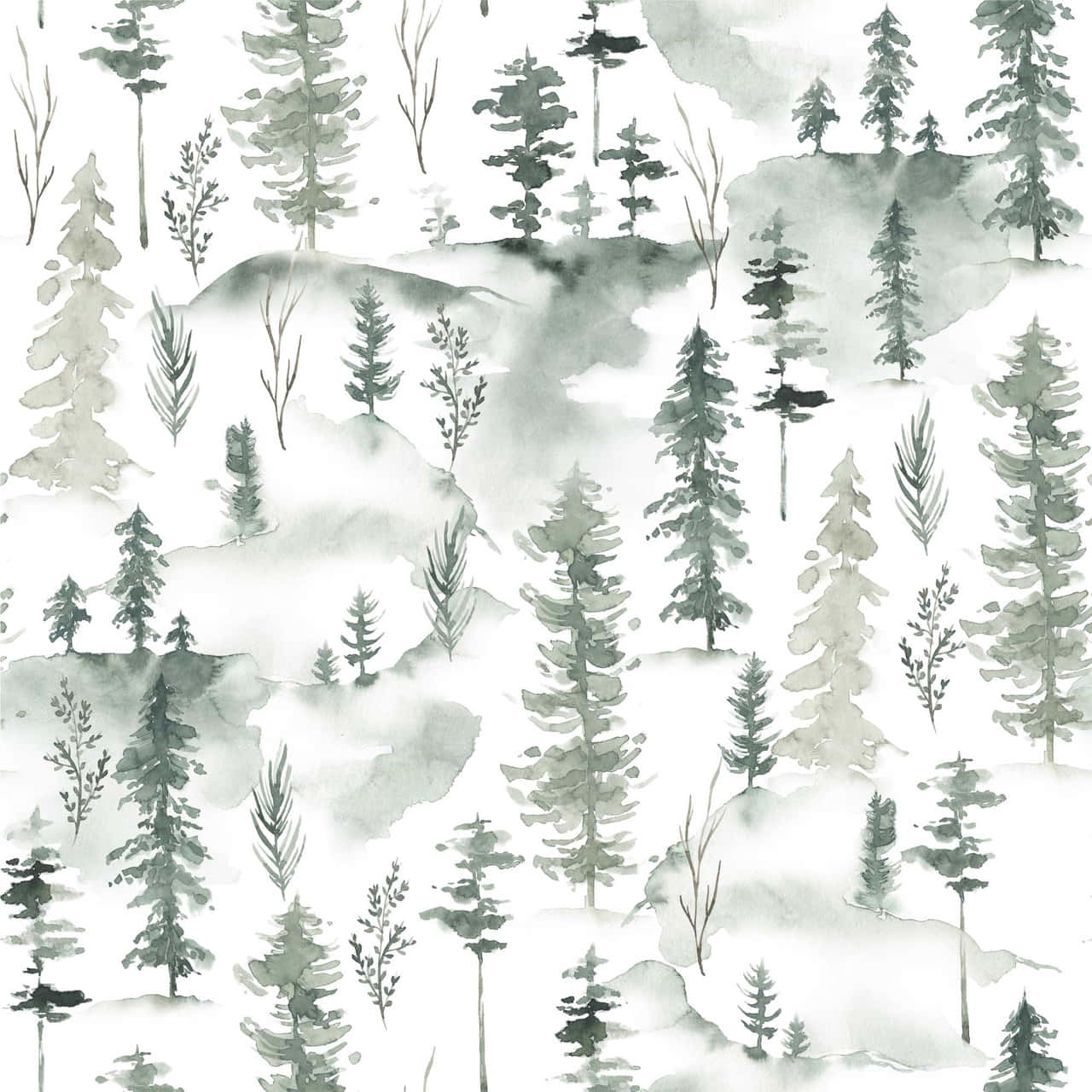 Watercolor_ Pine_ Forest_ Pattern.jpg Wallpaper