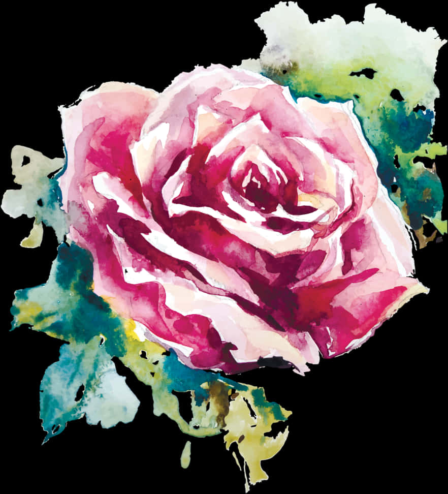 Watercolor Pink Rose Artwork PNG
