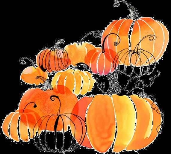 Watercolor Pumpkin Pile Artwork PNG