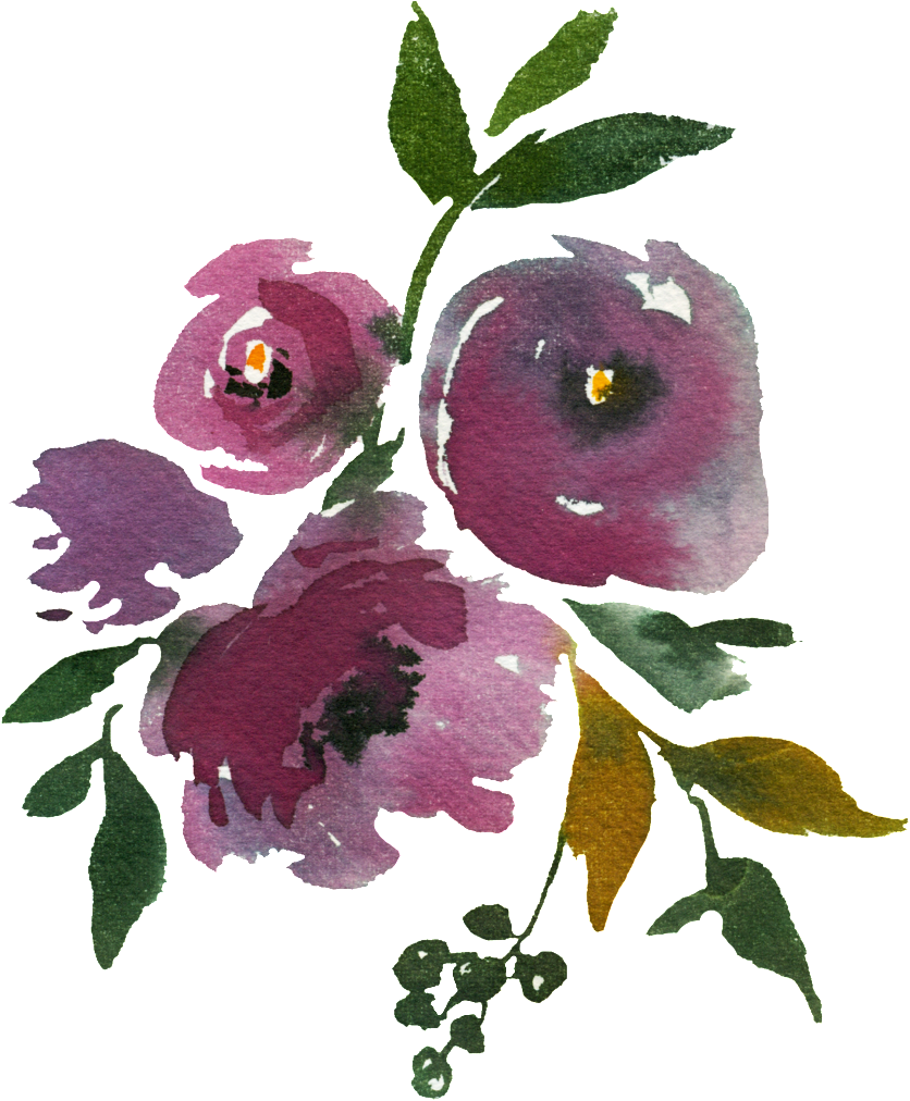 Watercolor Purple Flowers Artwork PNG