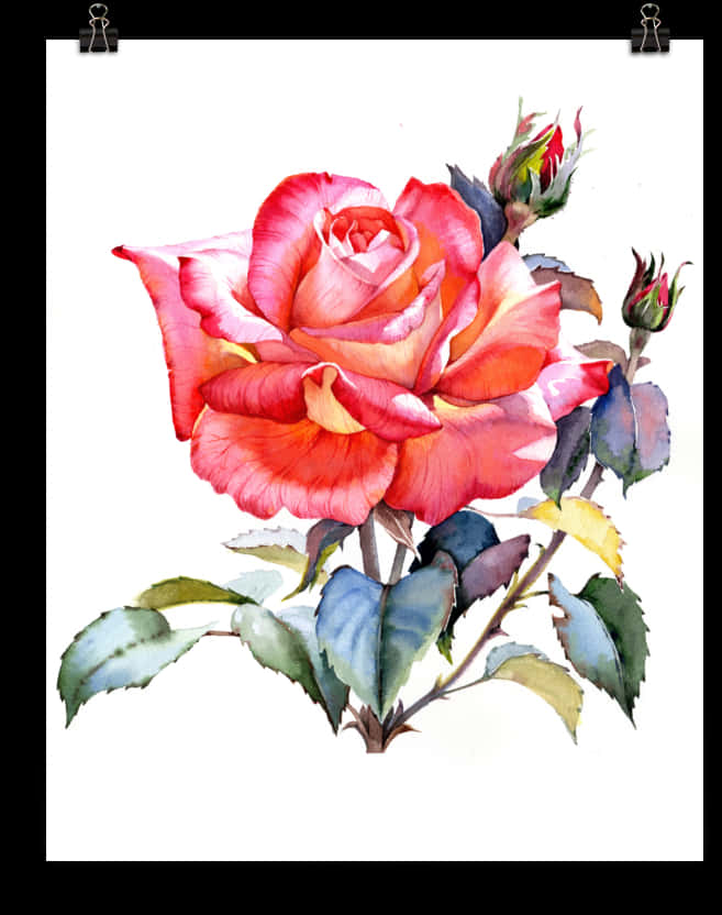 Watercolor Red Rose Artwork PNG