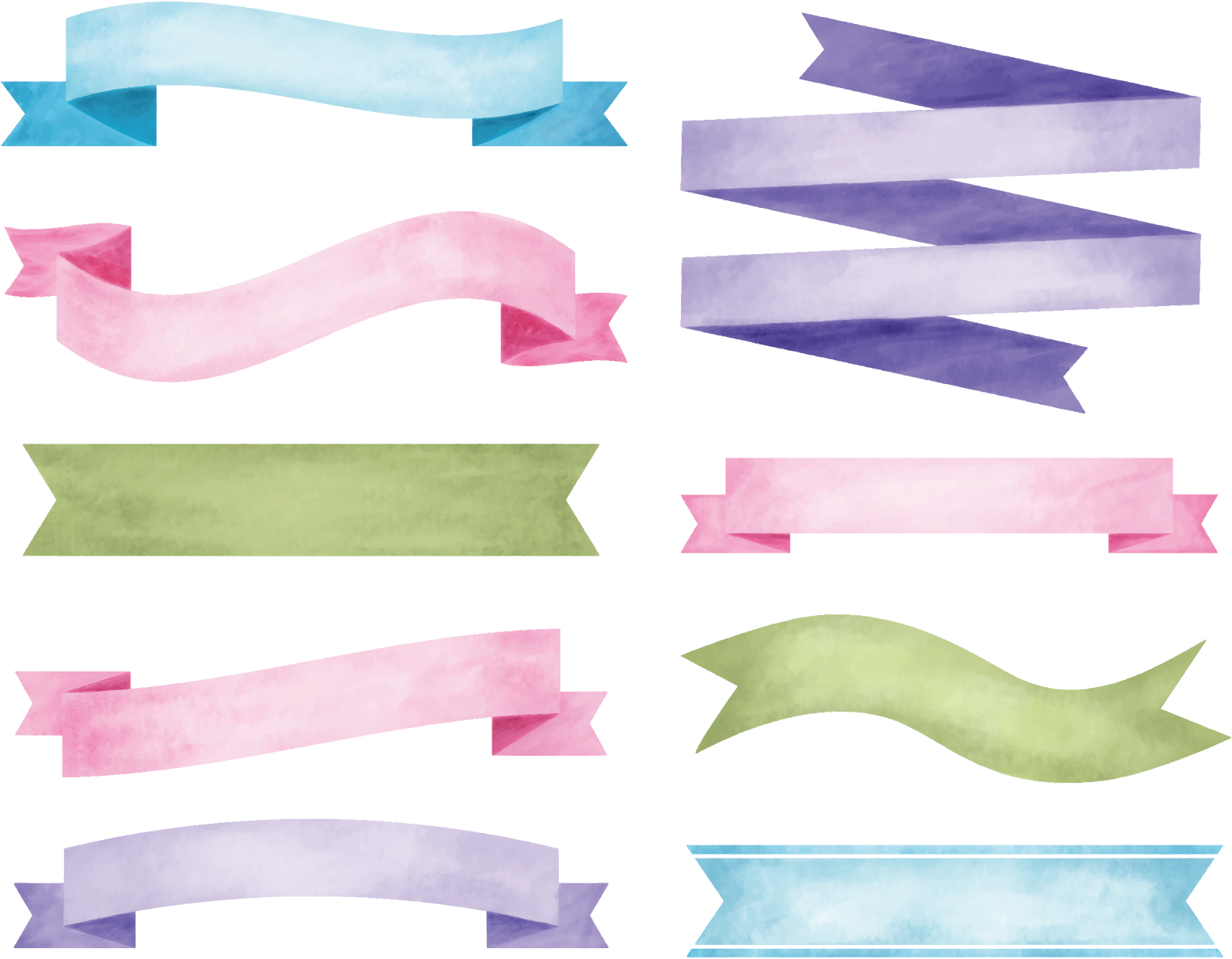 Watercolor Ribbon Banners Collection PNG
