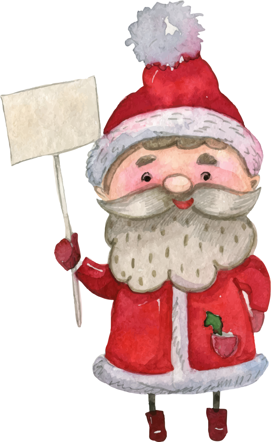 Watercolor Santa Claus Holding Sign PNG