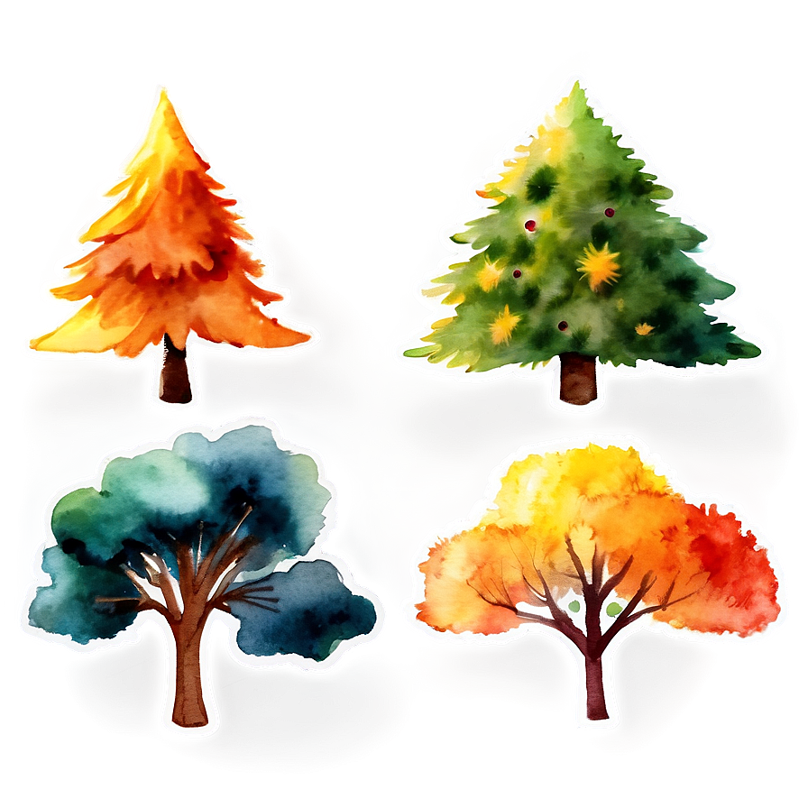 Watercolor Seasonal Trees Png 05032024 PNG