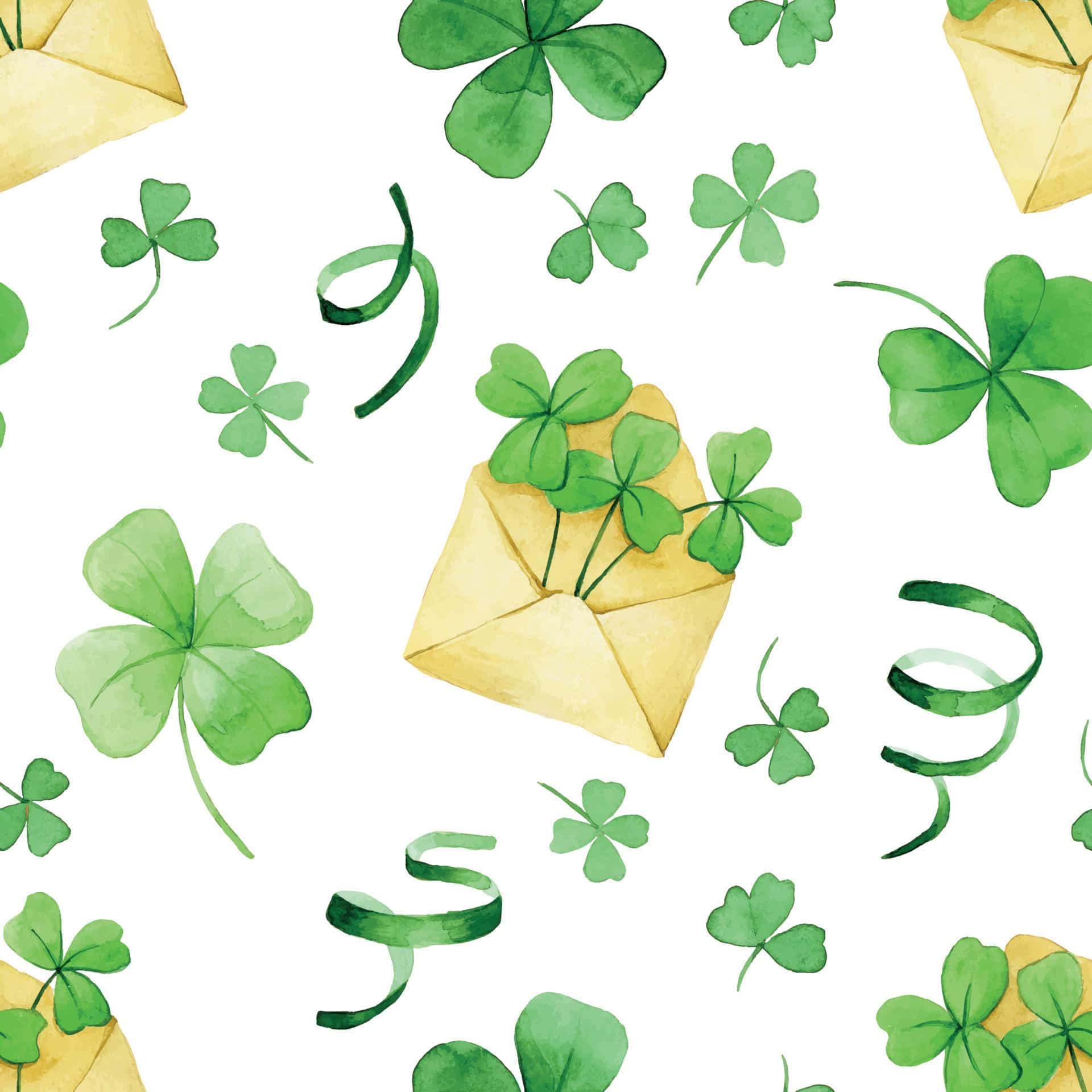 Watercolor Shamrocksand Envelopes Pattern Wallpaper