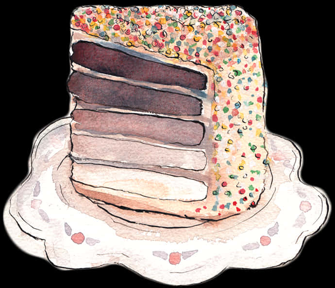 Watercolor Sprinkle Cake Art PNG