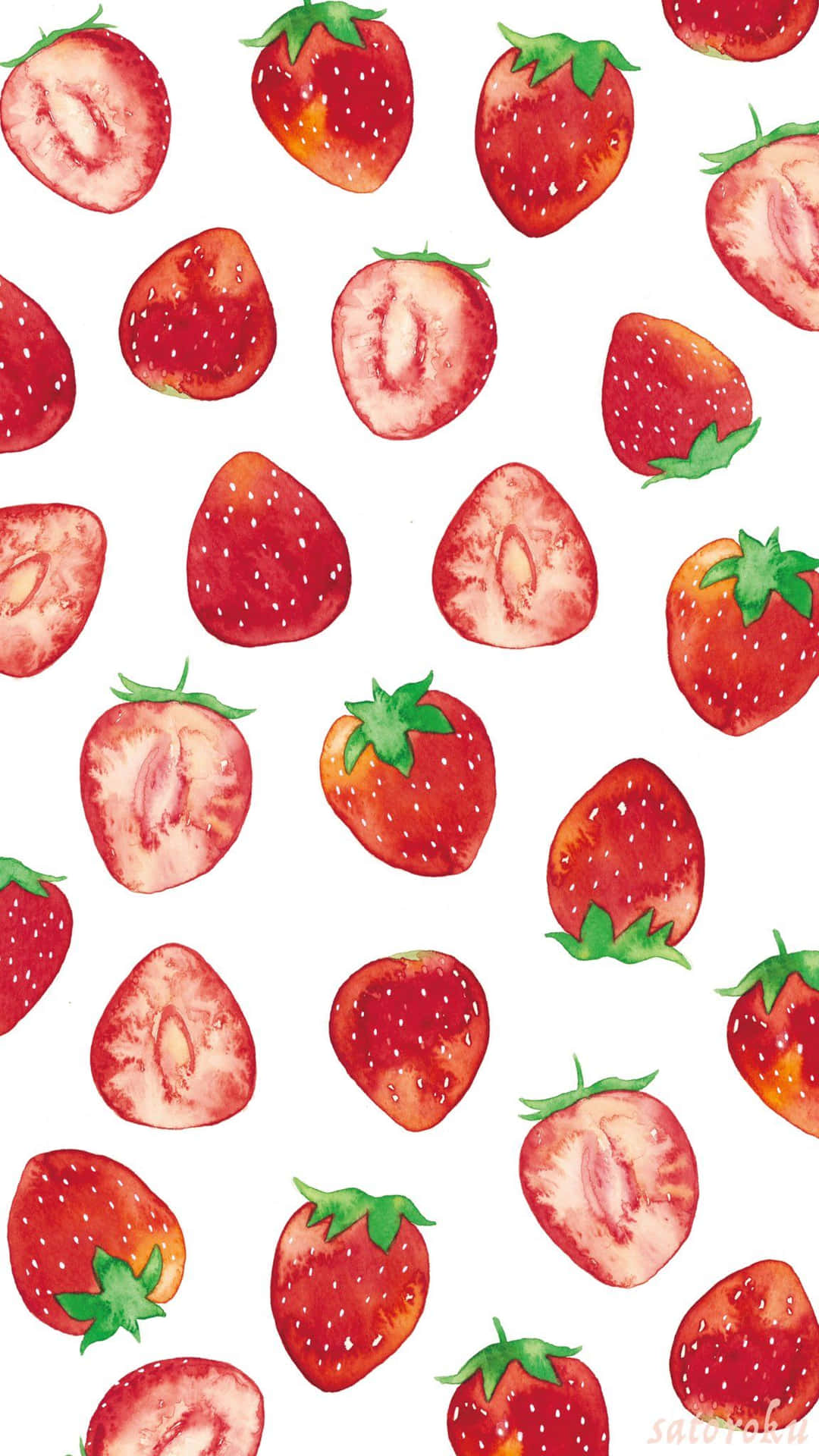 Watercolor Strawberries Pattern Wallpaper