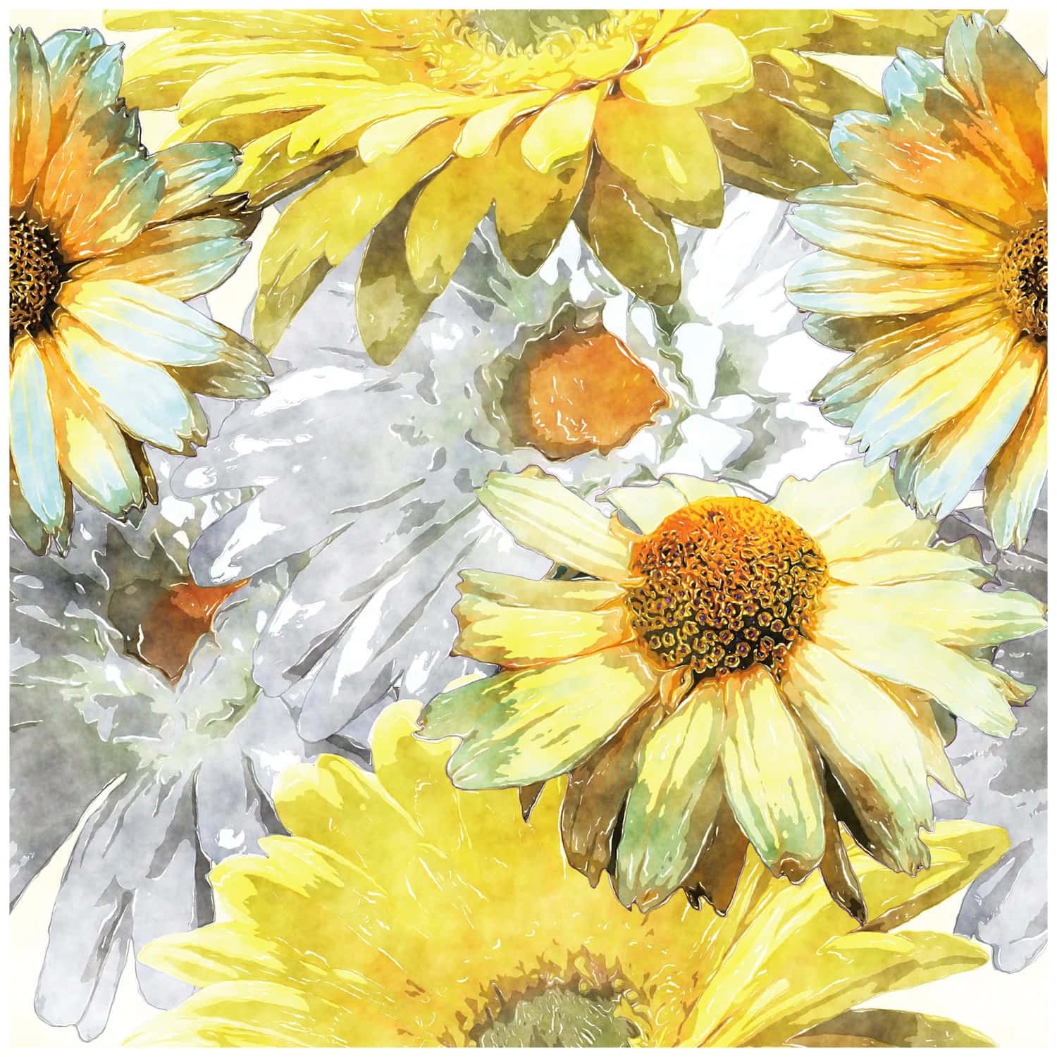 Watercolor Sunflowers Artwork Wallpaper