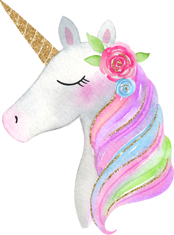 Watercolor Unicornwith Floral Crownand Glitter Horn PNG