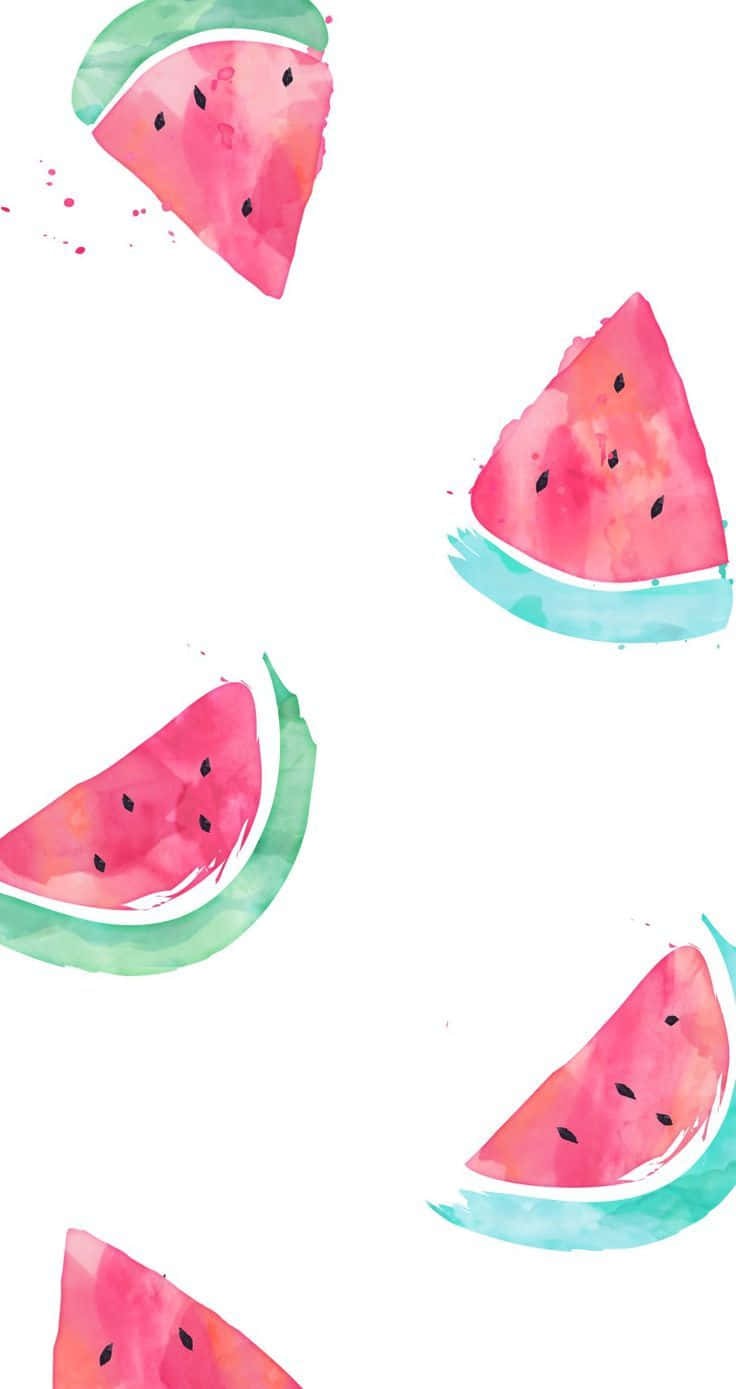 Watercolor Watermelon Slices Pattern Wallpaper